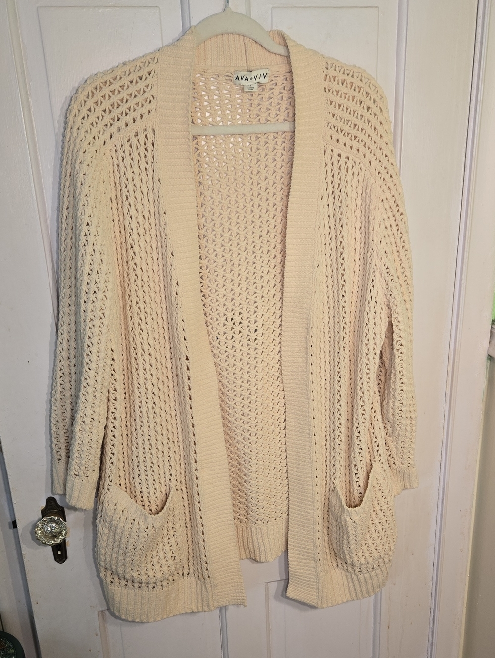 Ava & Viv Cream Open-Weave Pocket Cardigan Size 0x